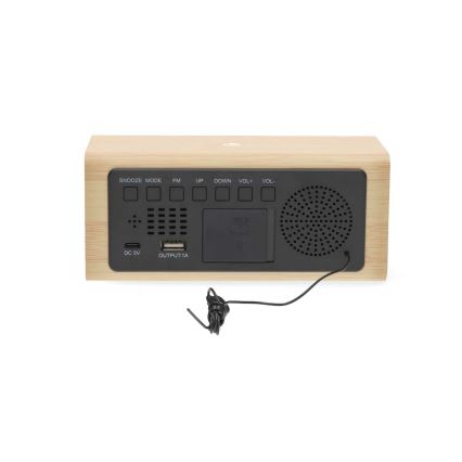 Digitalt vækkeur med LED-display og indbygget termometer 5V/1xCR2032 træ