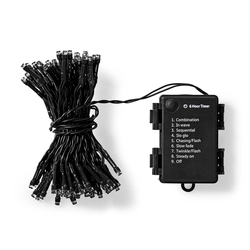 LED udendørs lyskæde, 48 LED, 7 funktioner, 3 x AA, 4,1 m, IP44, varmhvid