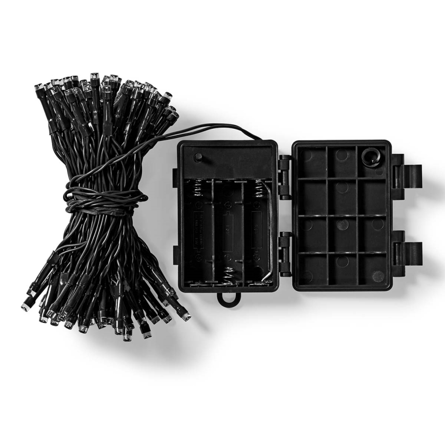 LED udendørs lyskæde, 48 LED, 7 funktioner, 3 x AA, 4,1 m, IP44, varmhvid