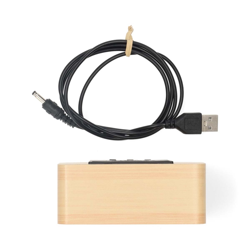 Digitalt vækkeur med LED-display og indbygget termometer, 5V/3xAAA, træ