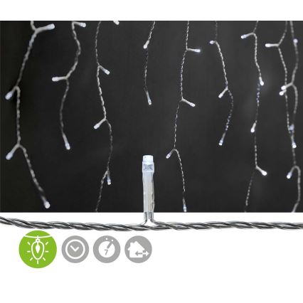 LED udendørs gardinlys 180xLED/7 funktioner 10,9m IP44 kold hvid