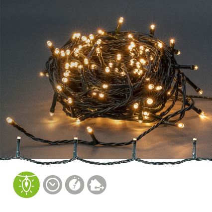 LED udendørs julelyskæde, 180 LED / 7 funktioner, 16,5 m, IP44, varm hvid