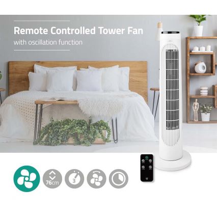 Gulvventilator 50W/230V hvid + fjernbetjening