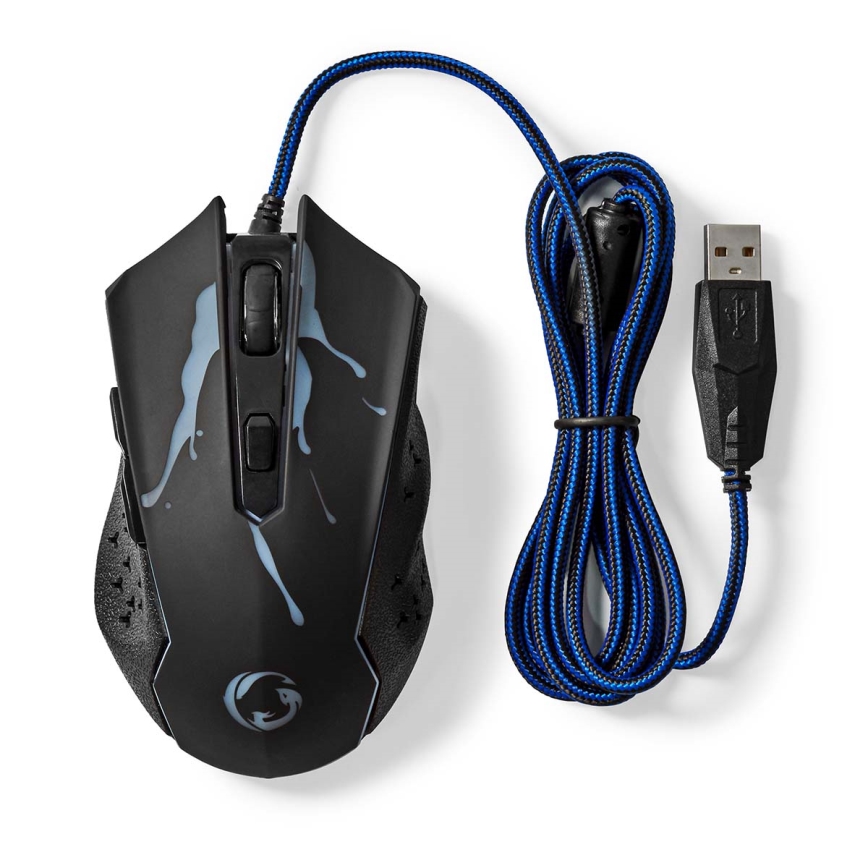 LED gaming-mus 1200/1800/2400/3600 DPI 6 knapper sort