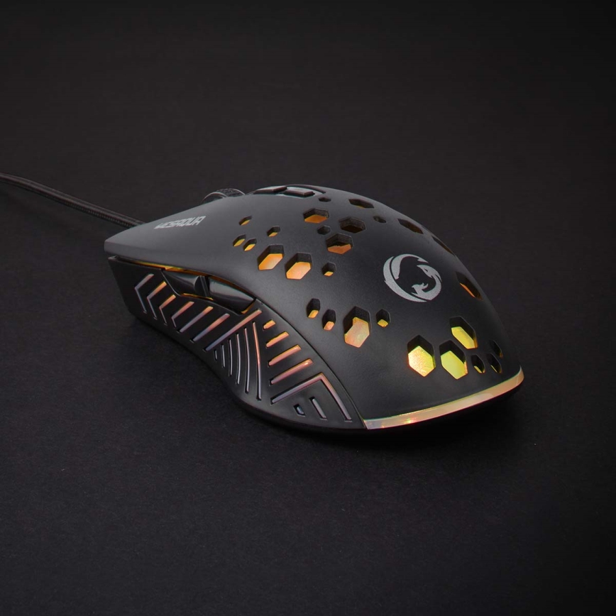 LED gaming-mus 800/1200/2400/3200/4800/7200 DPI 7 knapper sort