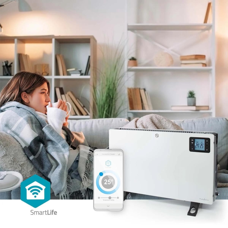 Elektrisk varmeovn/konvektor 750/1250/2000W/230V Wi-Fi Tuya + fjernbetjening