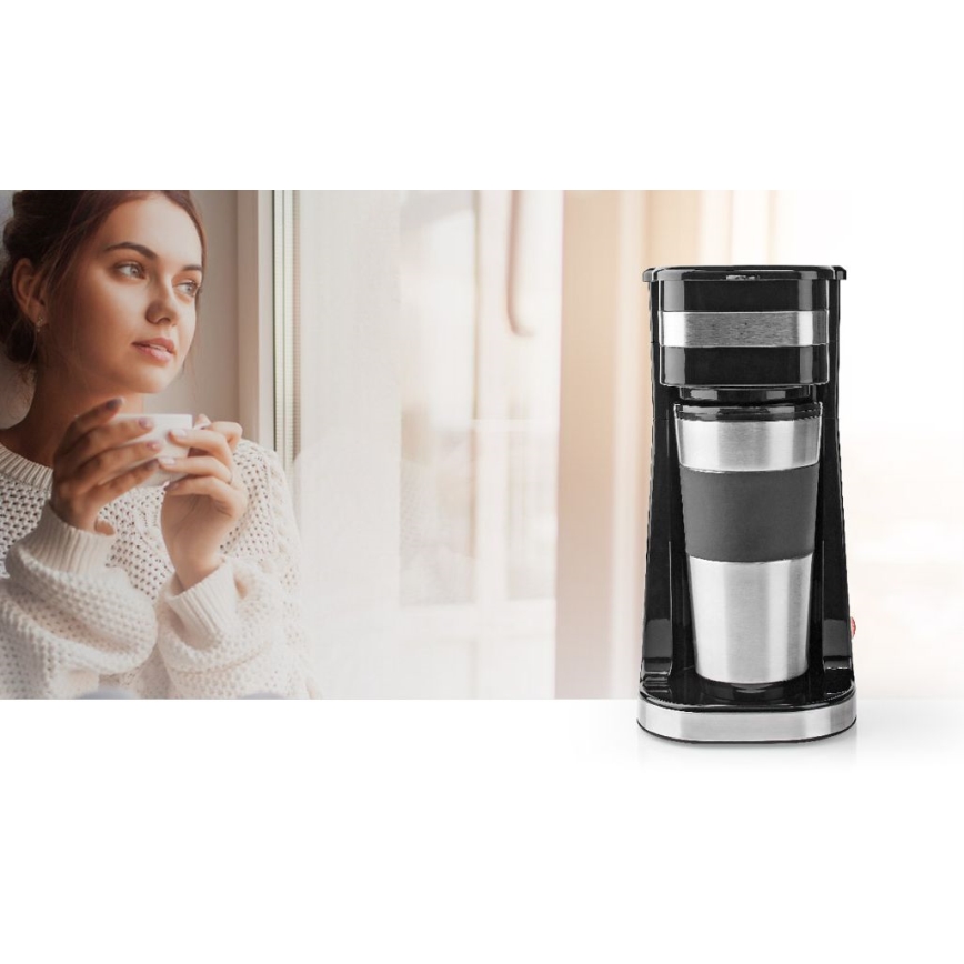 Kaffemaskine til 1 kop 0,4 l med travel krus