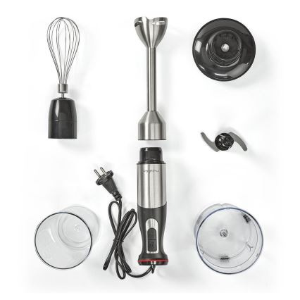 Nedis - Stavblender 4-i-1 800W/230V rustfrit stål