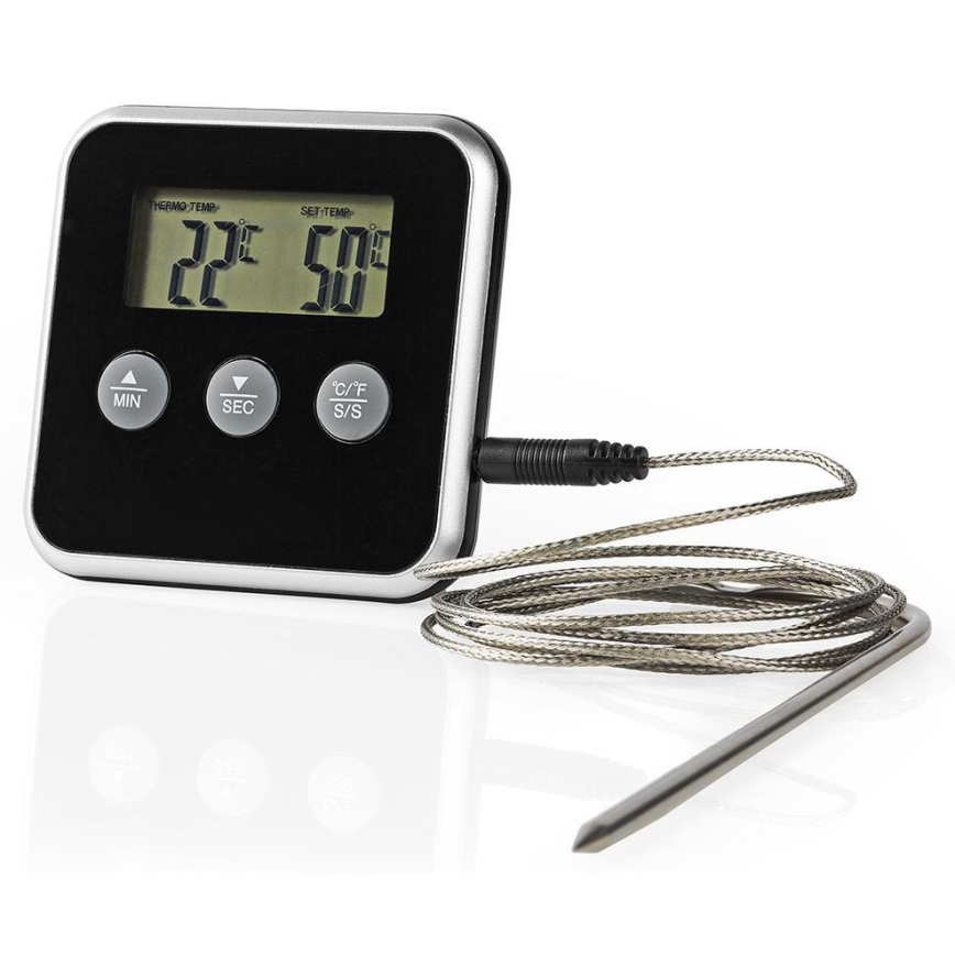 Stegetermometer med display og timer 0-250 °C 1xAAA