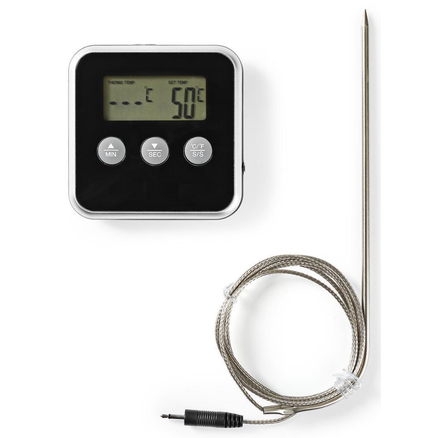 Stegetermometer med display og timer 0-250 °C 1xAAA