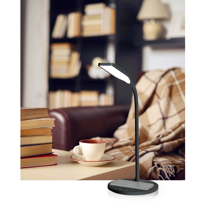 LED Dæmpbar touch-funktion flexible bordlampe med 15W trådløs opladning Qi LED/5,5W/230V 2700-6500K sort