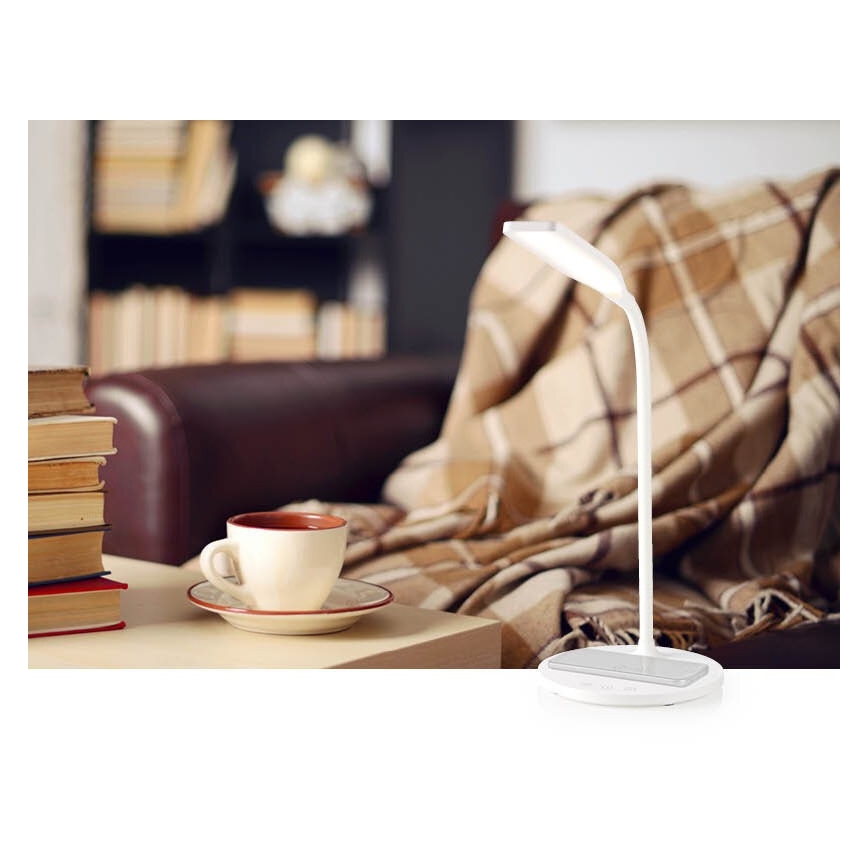LED Dæmpbar touch-funktion flexible bordlampe med 15W trådløs opladning Qi LED/5,5W/230V 2700-6500K hvid