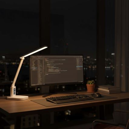 LED-dæmpbar genopladelig berøringsbetjent skrivebordslampe med display LED/7,5W/1200 mAh 3000/4000/5700K CRI 90 hvid