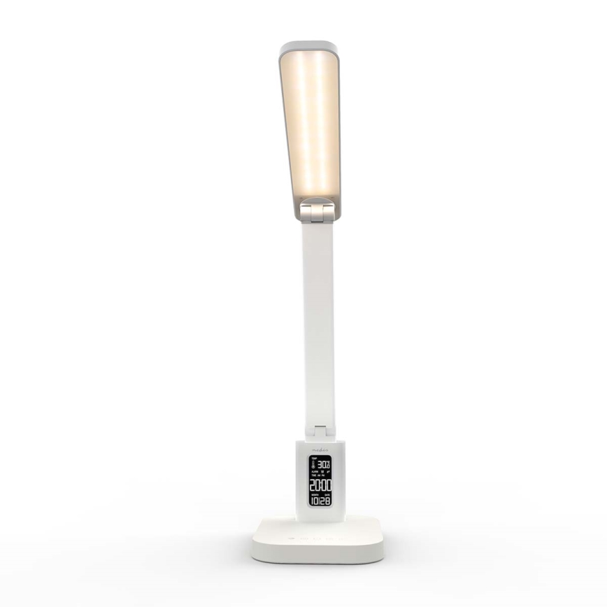 LED-dæmpbar genopladelig berøringsbetjent skrivebordslampe med display LED/7,5W/1200 mAh 3000/4000/5700K CRI 90 hvid