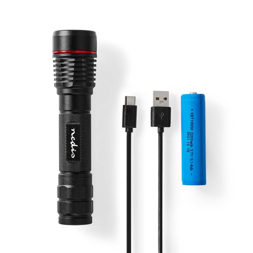 Dæmpbar genopladelig lommelygte i aluminium LED/10W/5V 2200 mAh IPX7 sort