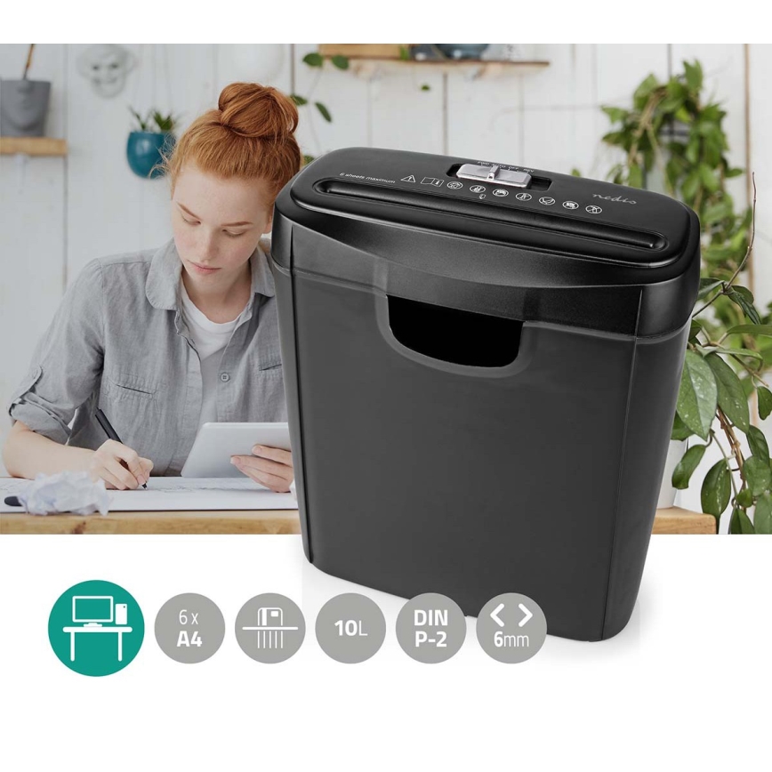 Papirstrimlemaskine til A4, kapacitet 10 l, 230 V, sort