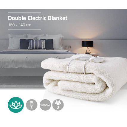 Elektrisk varmeplaid til to personer 120W/230V 160x140 cm uld