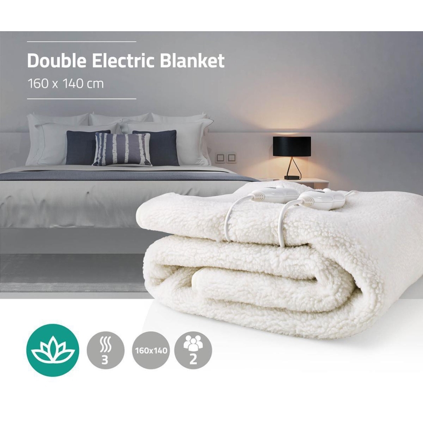 Elektrisk varmeplaid til to personer 120W/230V 160x140 cm uld