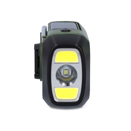 DAB+/FM-radio med håndsving, solcellepanel og LED-lommelygte 5V/2500 mAh, grøn/sort