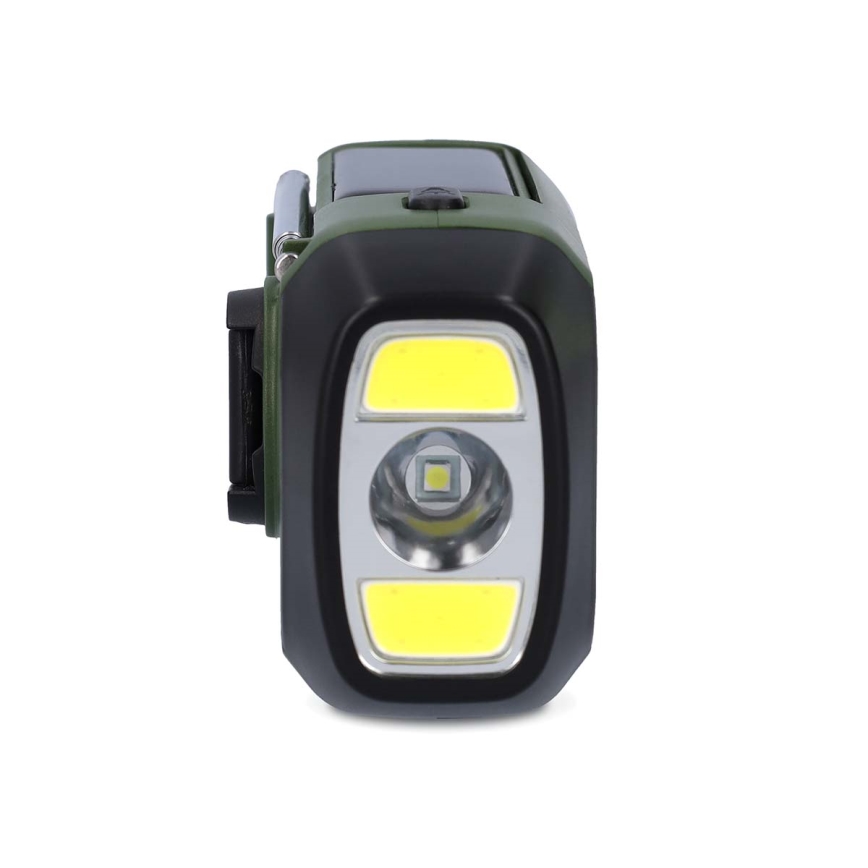 DAB+/FM-radio med håndsving, solcellepanel og LED-lommelygte 5V/2500 mAh, grøn/sort