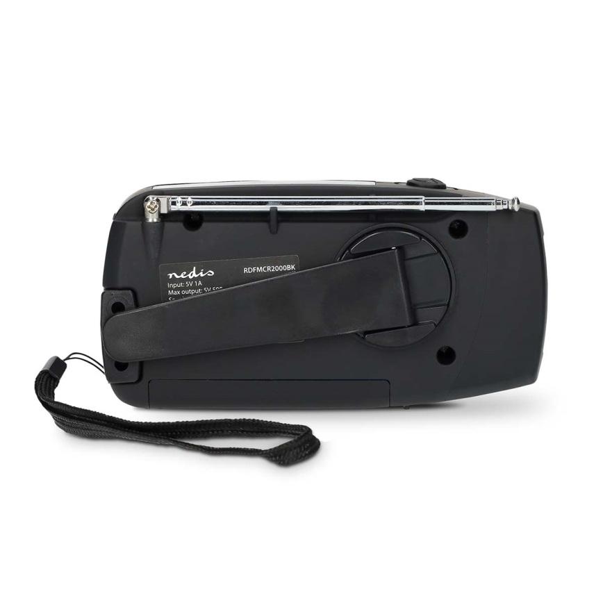 AM/FM-radio med håndsving, solcellepanel og LED-lommelygte – 2000 mAh batteri