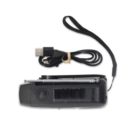 AM/FM-radio med håndsving, solcellepanel og LED-lommelygte – 2000 mAh batteri