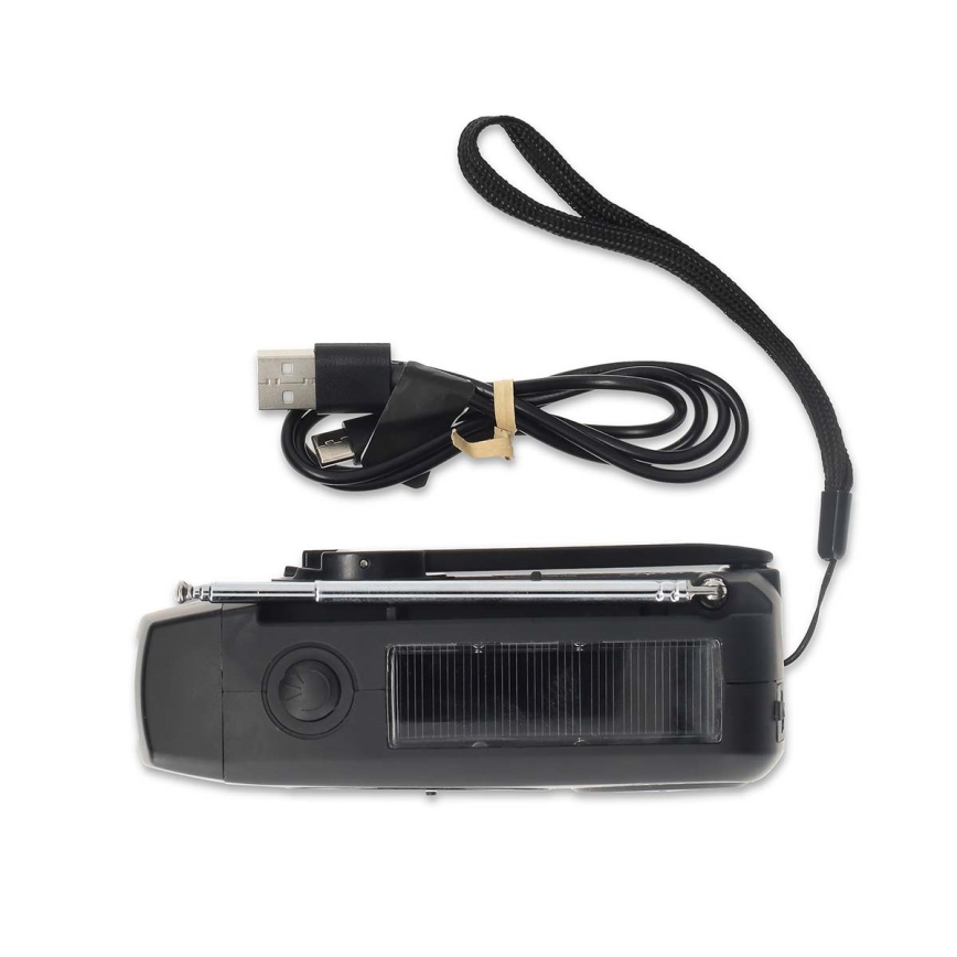 AM/FM-radio med håndsving, solcellepanel og LED-lommelygte – 2000 mAh batteri