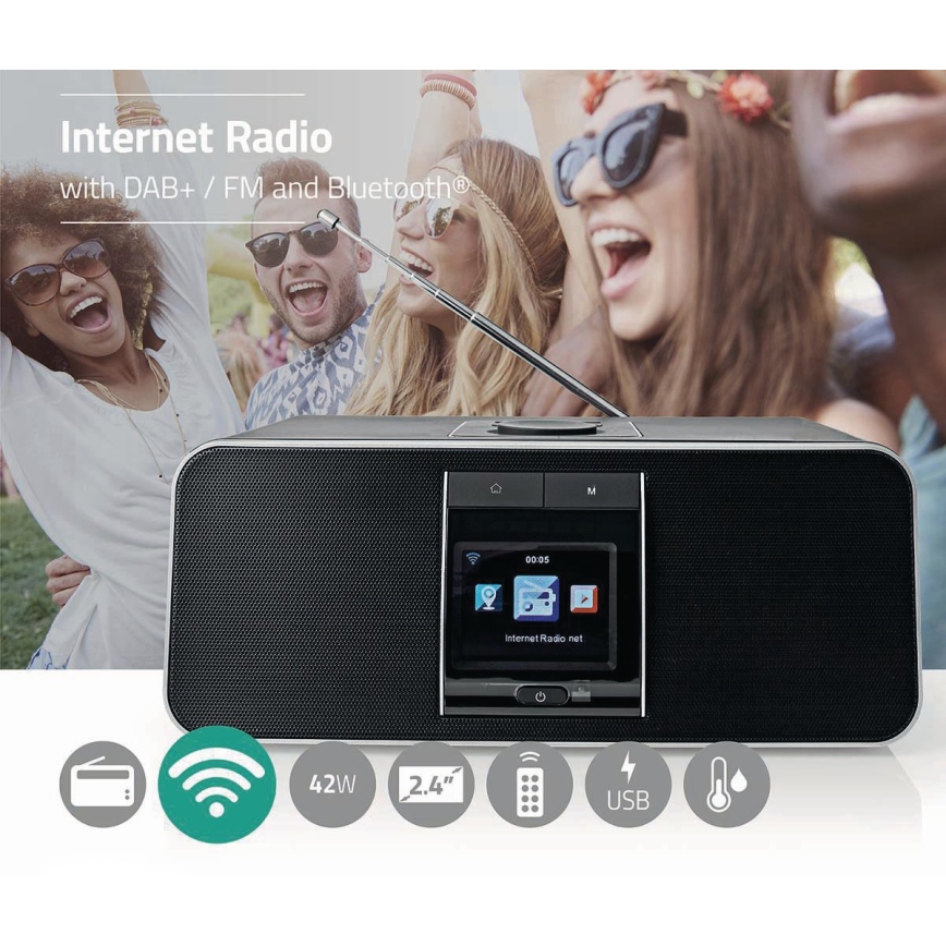 Multifunktionel internetradio 42W/230V DAB+ FM Wi-Fi Bluetooth USB + fjernbetjening