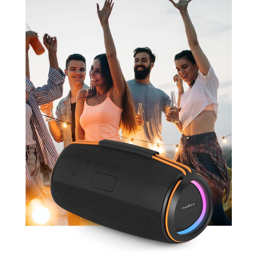 LED genopladelig højttaler 60W/2000 mAh IPX4 sort