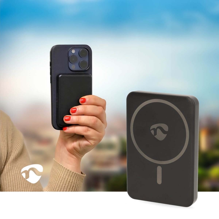 Powerbank 2-i-1 magnetisk med trådløs MagSafe-opladning 5000 mAh sort