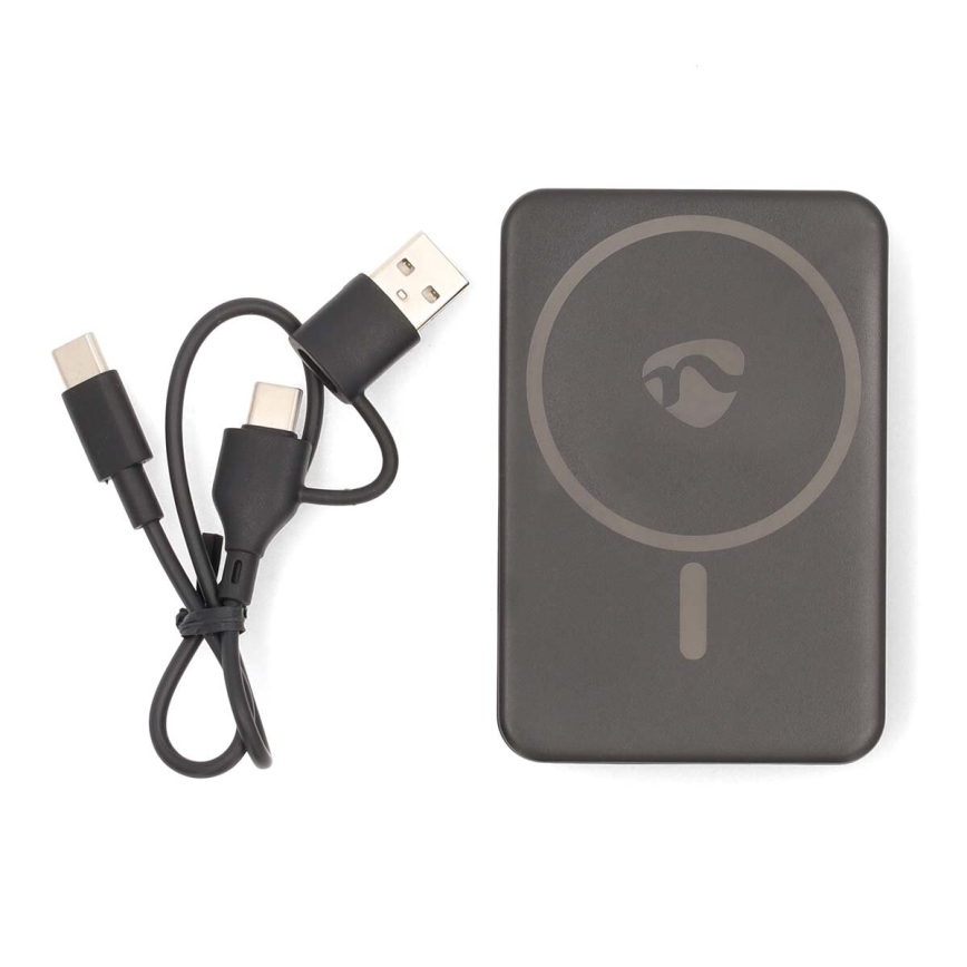Nedis UPBKW15W5000BK - Powerbank 2-i-1 MagSafe 5000 mAh sort