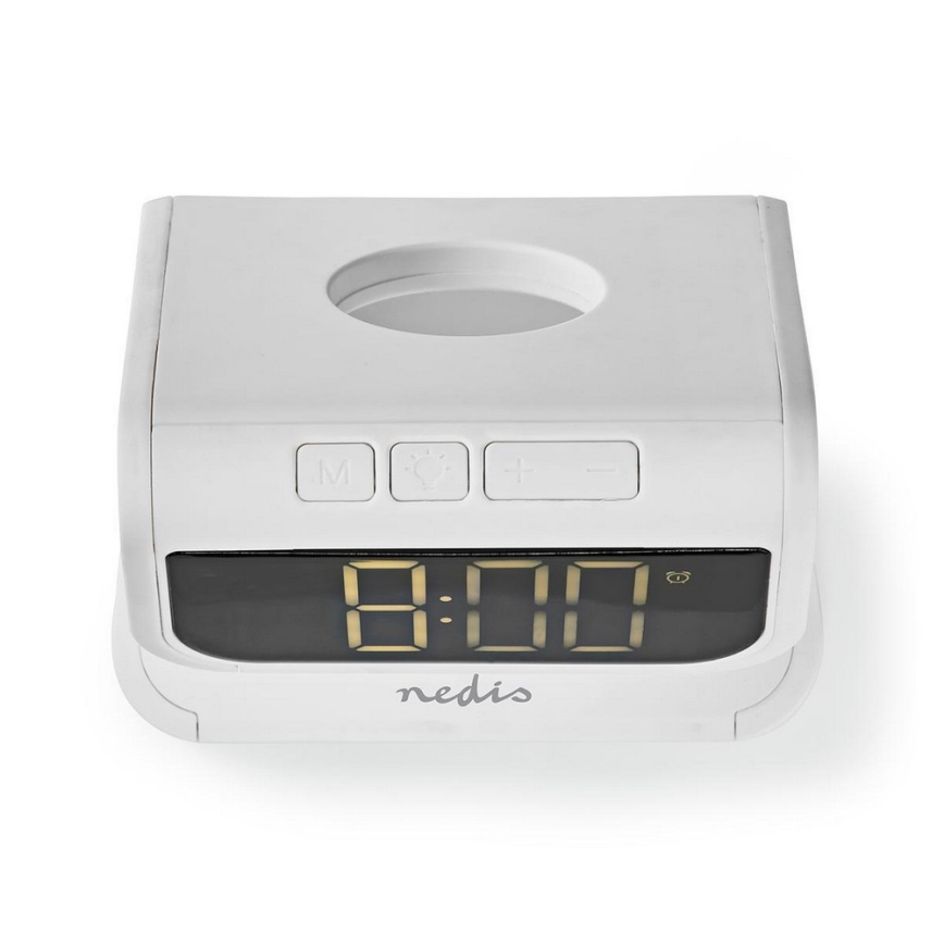 Vækkeur med trådløs oplader LED/10W/230V hvid