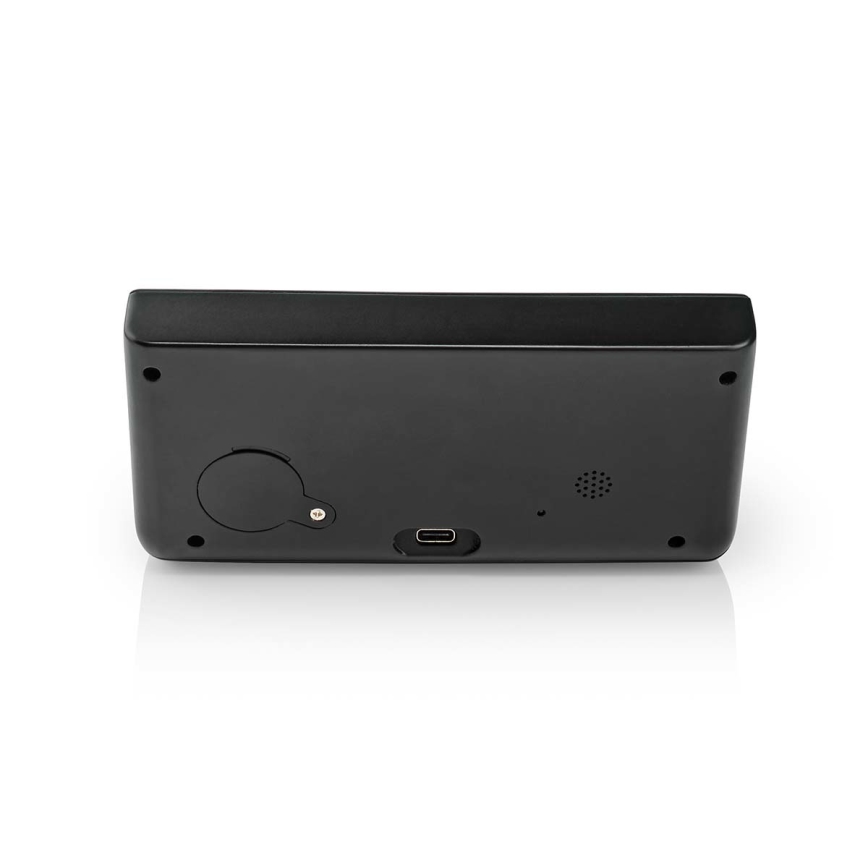 Vækkeur med LCD-display og trådløs oplader 15W/230V + 1xCR2032 sort