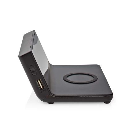 Vækkeur med LCD-display og trådløs oplader 15W/230V + 1xCR2032 sort