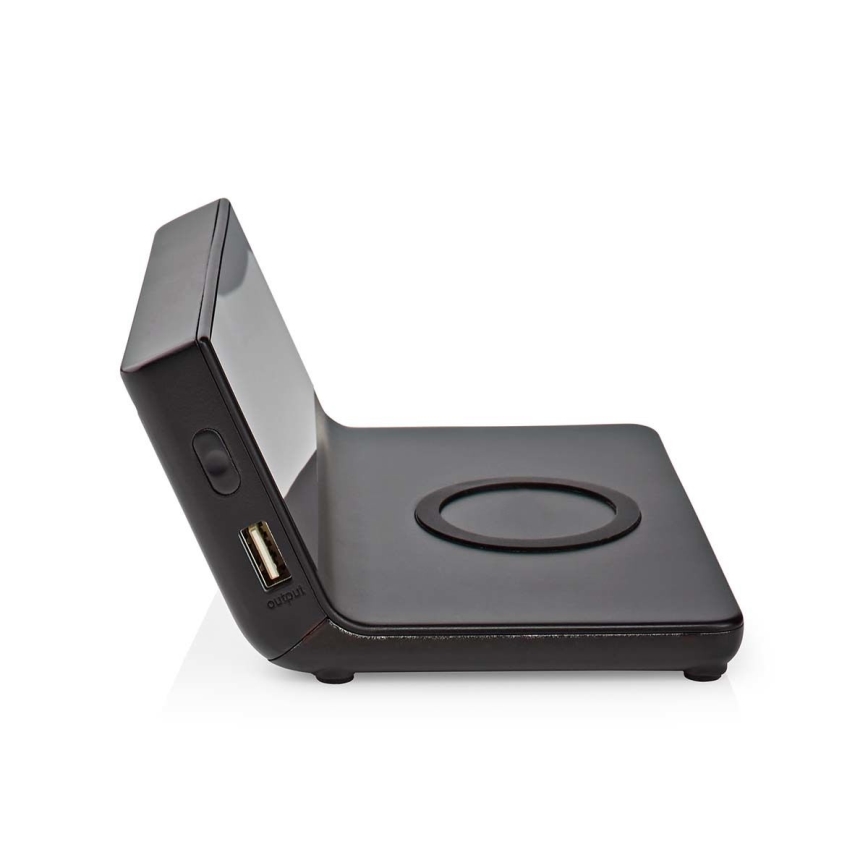 Vækkeur med LCD-display og trådløs oplader 15W/230V + 1xCR2032 sort