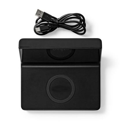 Vækkeur med LCD-display og trådløs oplader 15W/230V + 1xCR2032 sort