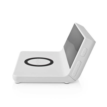 Vækkeur med LCD-display og trådløs oplader 15W/5V + 1xCR2032 hvid