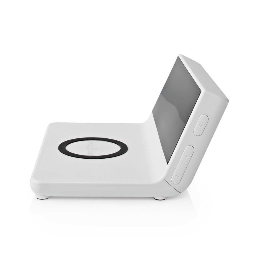 Vækkeur med LCD-display og trådløs oplader 15W/5V + 1xCR2032 hvid