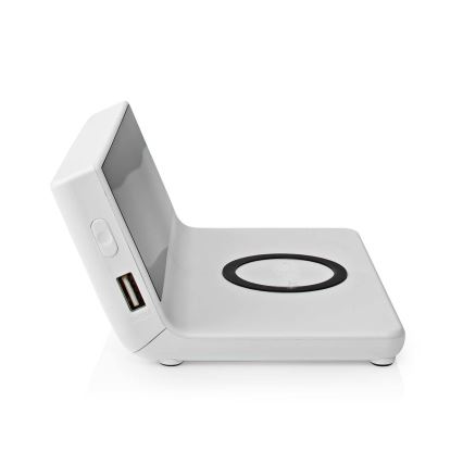 Vækkeur med LCD-display og trådløs oplader 15W/5V + 1xCR2032 hvid