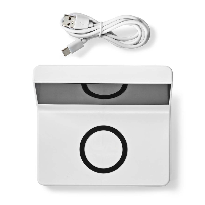 Vækkeur med LCD-display og trådløs oplader 15W/5V + 1xCR2032 hvid