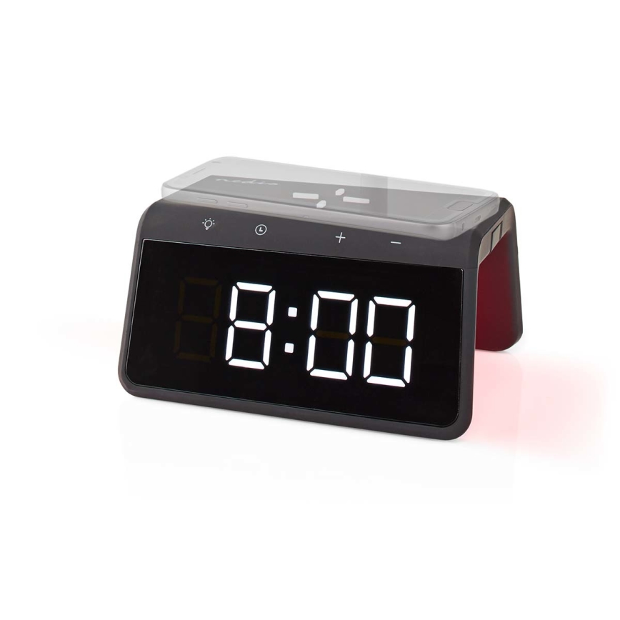 Vækkeur med LCD-display og trådløs oplader 15W/230V 1x CR2032 sort