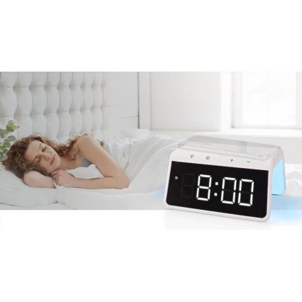 Vækkeur med LCD-display og trådløs oplader 15W/5V 1xCR2032 hvid
