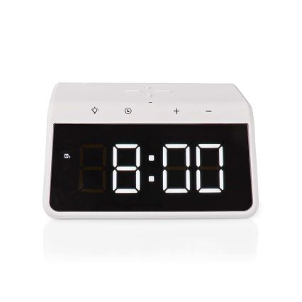 Vækkeur med LCD-display og trådløs oplader 15W/5V 1xCR2032 hvid
