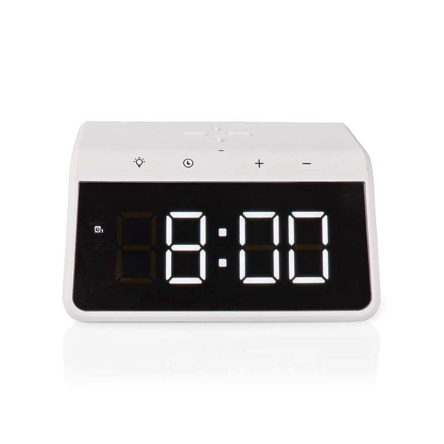 Vækkeur med LCD-display og trådløs oplader 15W/5V 1xCR2032 hvid