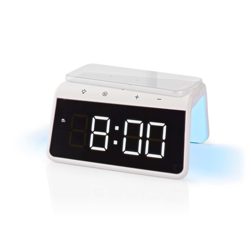 Vækkeur med LCD-display og trådløs oplader 15W/5V 1xCR2032 hvid