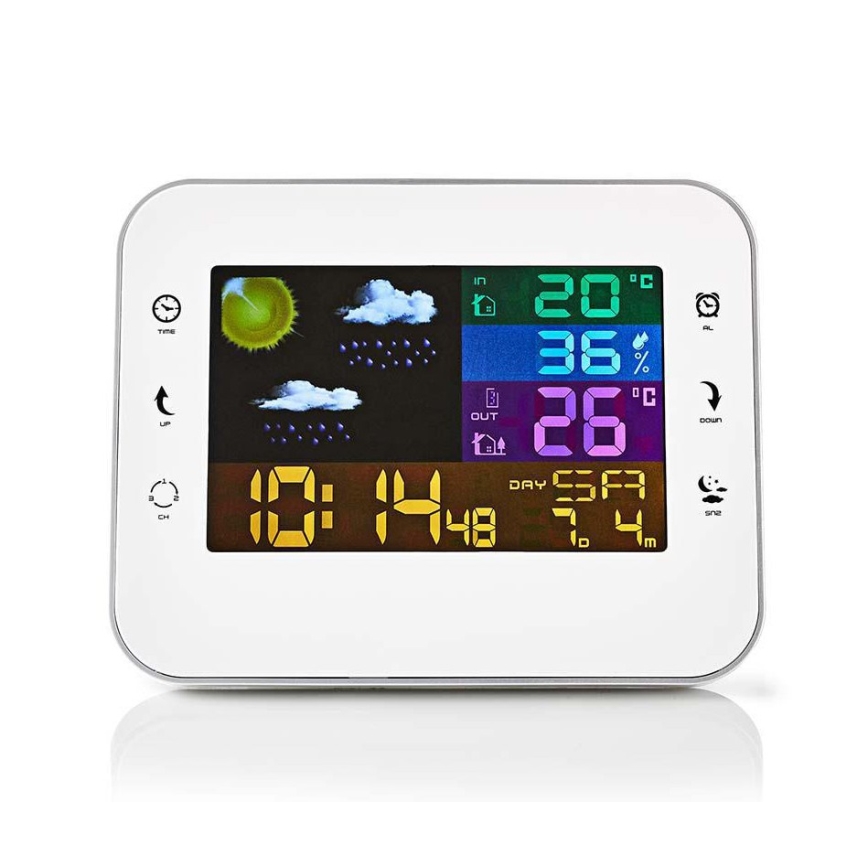 Vejrstation m. LCD-farvedisplay 230V/3xAAA + 2xAA hvid