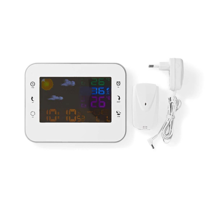Vejrstation m. LCD-farvedisplay 230V/3xAAA + 2xAA hvid
