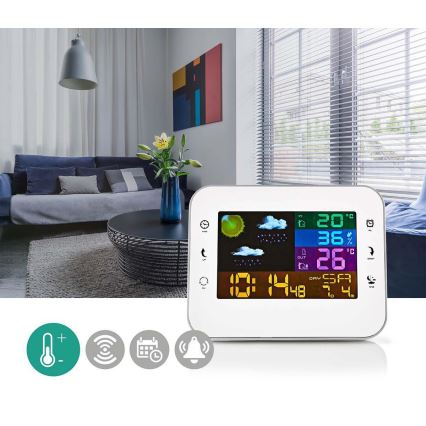 Vejrstation m. LCD-farvedisplay 230V/3xAAA + 2xAA hvid