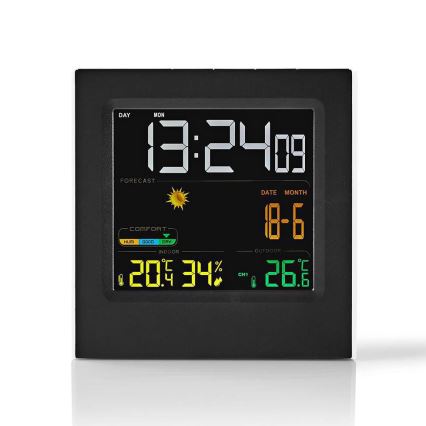 Vejrstation m. LCD-farvedisplay 230V/3xAAA + 2xAA sort