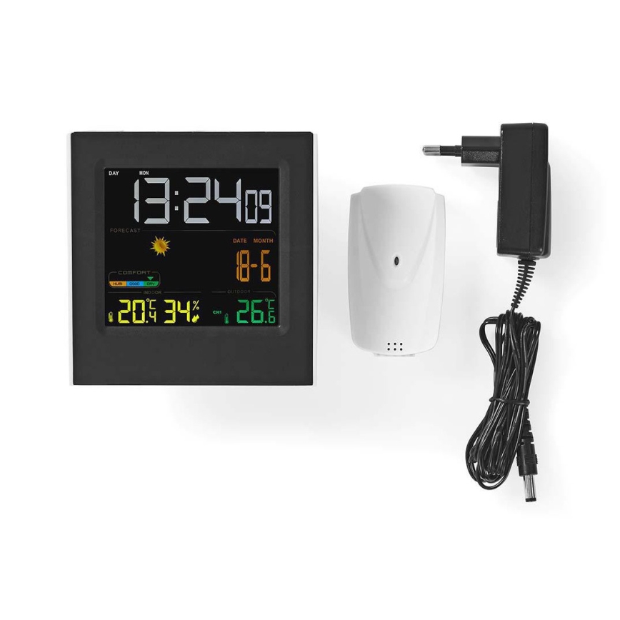 Vejrstation m. LCD-farvedisplay 230V/3xAAA + 2xAA sort
